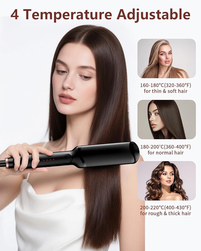 Hair Crimper Waver, Professional Hair Straightener Beach Waves Curling 4 Interchangeable Ceramic Plates, Hair Crimper Auto Temp Control Wide Plate Hairs Straightener & Styling Tool for All HairsTypes
