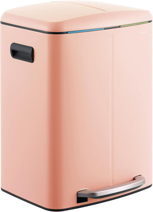 happimess HPM1005G Marco Rectangular 10.6-Gallon Double Bucket Trash Can with Soft-Close Lid, Flamingo Pink, Fingerprint Resistant, Modern, Minimalistic for Home, Kitchen, Office, Bedroom, Bathroom