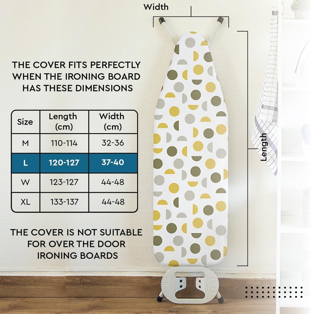 Encasa XO Ironing Board Cover and Pad 54"x15" - Thick 3mm Felt Padding, Drawstring Tightening & Lock, Easy Fit, Scorch & Stain Resistant, Fits Standard Large Ironing Board - Blue Moon