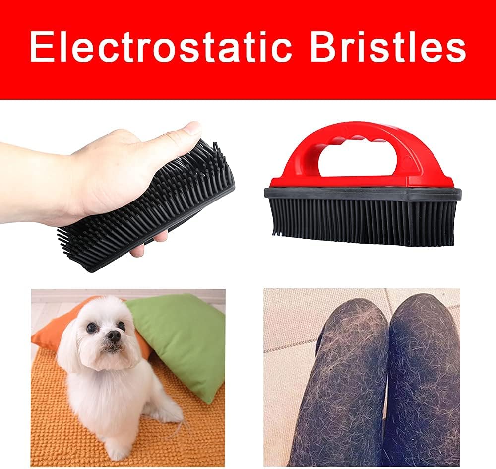 Rubber Pet Cat Dog Hair Removal Brush Lint & Hair Remover Brush,Silicone Lint and Debris Remover for Cleaning, Grooming and Fur Removal, Home,Red