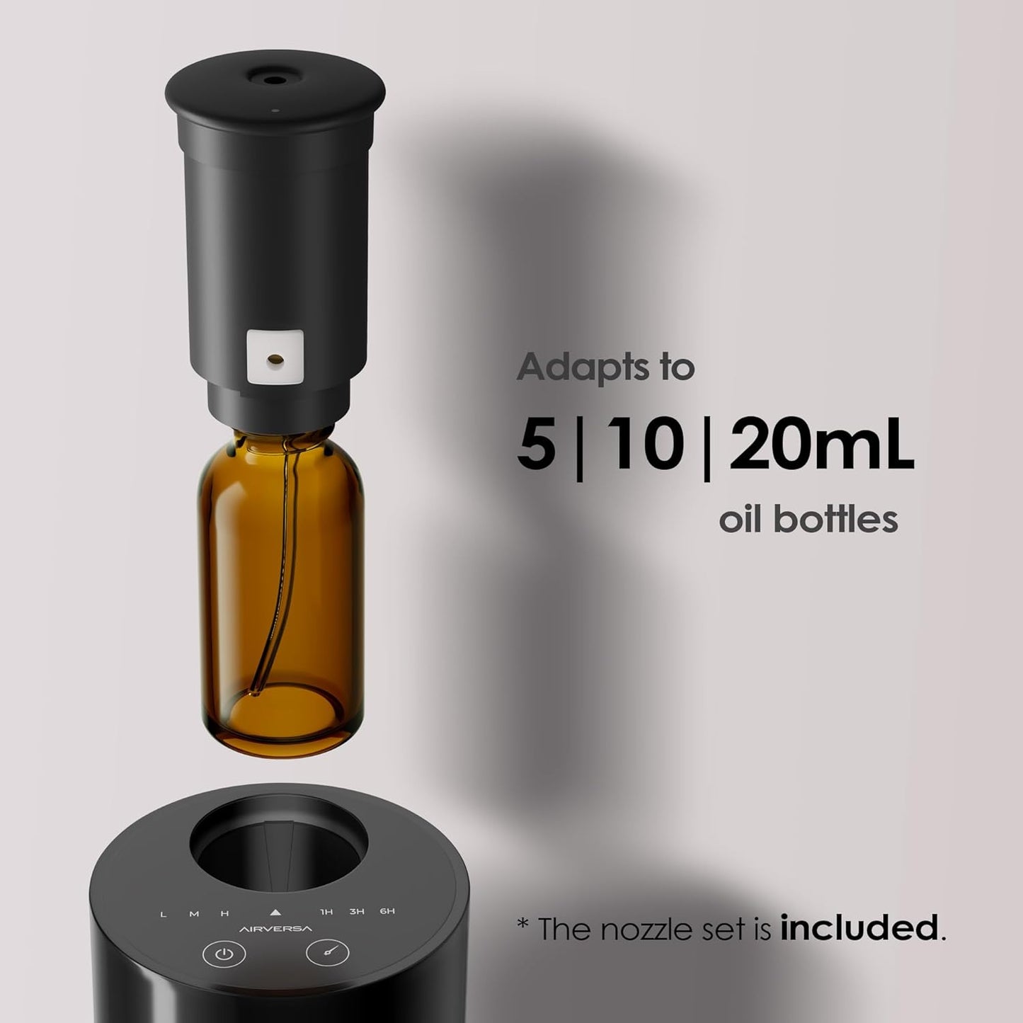 Waterless Diffuser for Essential Oil, Battery Operated Nebulizer, 0.7 Fl.Oz./ 20mL Capacity, Mini Scent Air Machine, 3 Countdown Timers & 3 Mist Levels for Home, Room, Car, Office, AN6 + Extra Nozzle