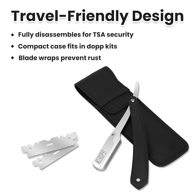 Straight Razors For Men - Black Wooden Handle - Professional Barber Grade with 10 Straight Edge Blades - Stainless Steel shavette - straight razor kit & beard trimmer - For Men Gift & Groom