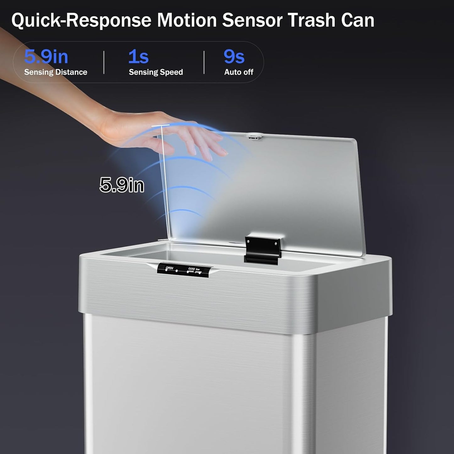 TLSUNNY 13.2 Gallon Motion Sensor Trash Can,Touchless Automatic Garbage Can,Brushed Stainless Steel Smart Bin,with Bag Holder,Soft Close Lid,for Kitchen,Office,RV,Bedroom,Living Room (Silver, 50L)