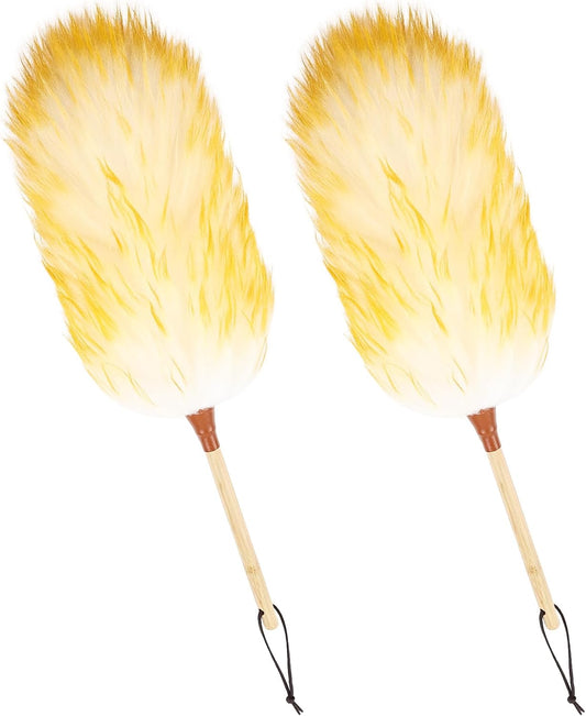 Natural Lambswool Duster 20 Inch Handheld with Wooden Handle Duster Dusting Tool for Blinds Electronics Furniture Delicate Surfaces (2Pcs)
