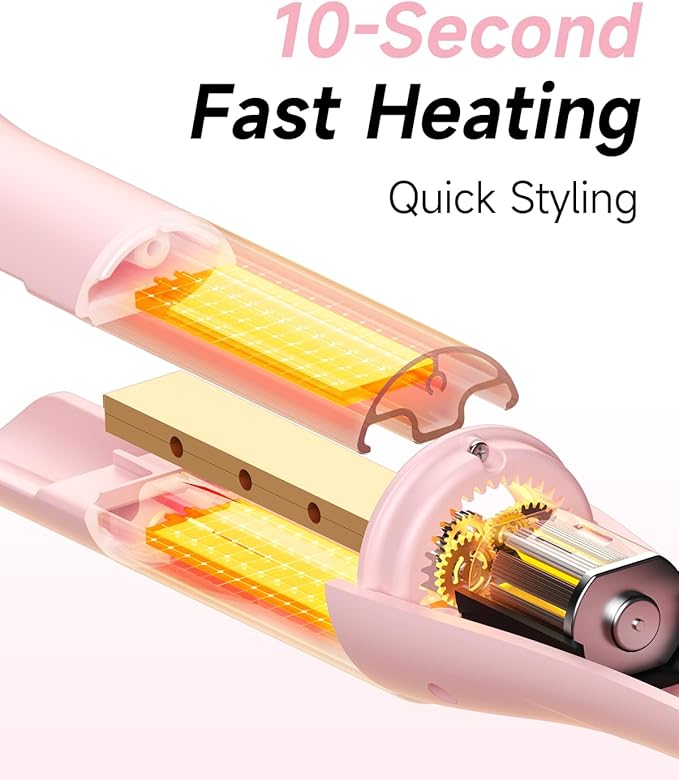 3 in 1 Automatic Curling Iron, Hair Curlers with 3 Curling Barrels (1" - 1.25" - 1.5"), Rotating Curling Iron with 3 Temp, 2-Way Rotation, 10S Fast Heating, Anti-Scald, Dual Voltage, Pink