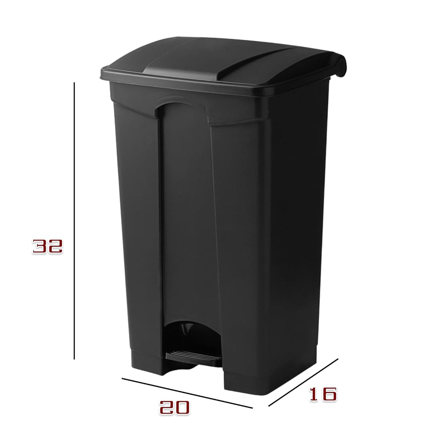 PRO&Family Step-On Trash Can with Lid, Plastic Waste Bin, Foot Pedal Operation (Black, 23 Gallon)