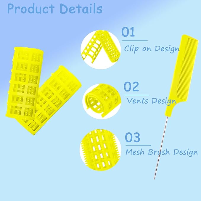 20PCS Plastic Hair Rollers Set 2.5cm/1in Heatless Rollers Hair Curlers Self Grip Rollers Tools for DIY Hairdressing Hair Salon(Yellow)