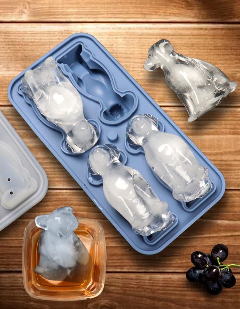 Cute 3D Labrador Dog Silicone Ice Cube Tray Mold Cartoon Animal Ice Box BPA-Free (Blue)