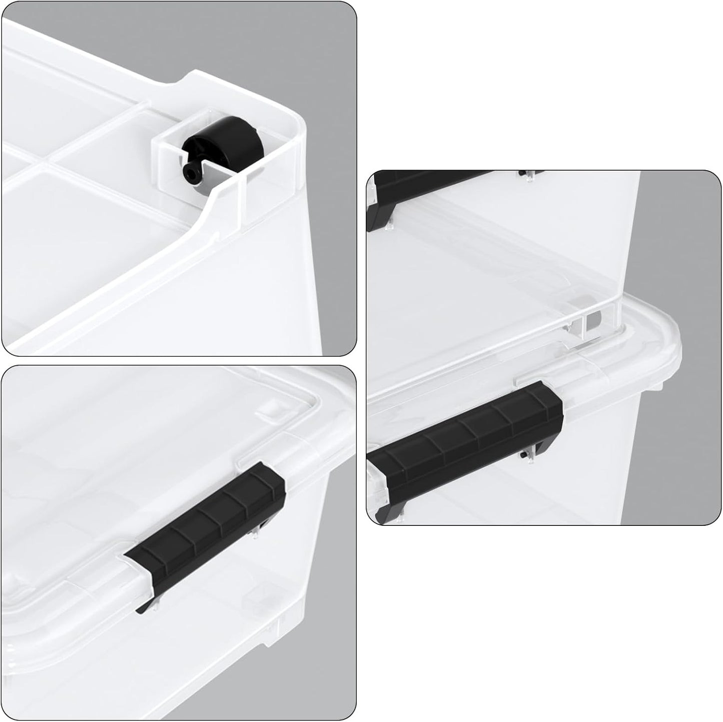 25 Quart Clear Under Bed Storage Container with Wheels, 4 Packs Stackable Plastic Underbed Bin with Lid