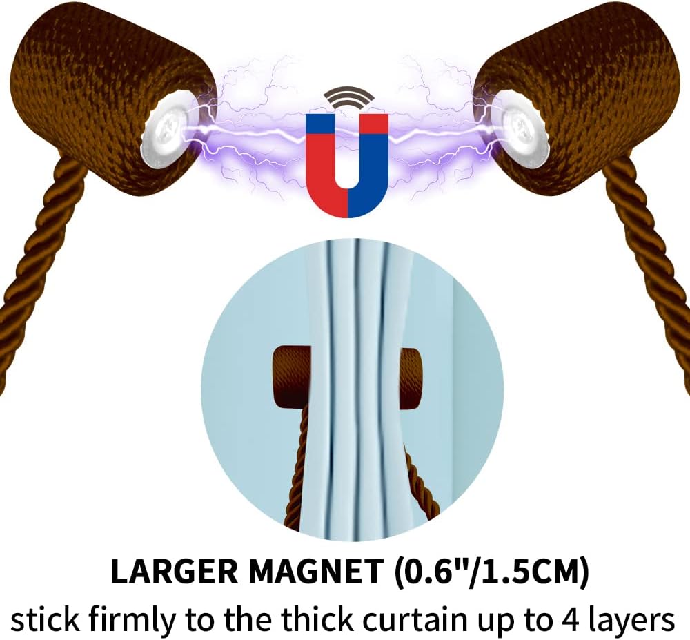 18 Inch Strong Magnetic Curtain Tiebacks, Curtain Holdbacks Modern Upgrade Strong 2021 New Twisted Style Decorative Drapery Rope Tie Backs(2 Pack Dark Coffee)