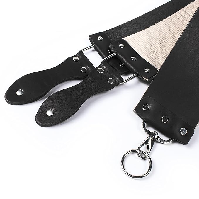 Razor Strop - Barber's Latigo Leather Straight Razor Strop. Dual Strap that will be a Great Addition for Any Straight Razor. PREMIUM LEATHER Strop for Sharpening. (Black Personalized)