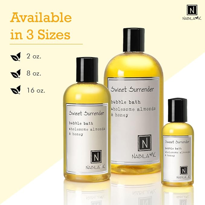 Sweet Surrender Bubble Bath with Almond & Honey Scent by Nabila K - Essential Oils with Natural Ingredients for Sensitive Skin, Tear-Free, Gentle, Moisturizing - Luxury for Women & Men, 16 oz