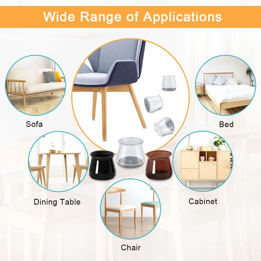 16 Pcs Chair Leg Protectors for Hardwood Floors, Silicone Felt Furniture Leg Cover Pad for Protecting Floors from Scratches and Noise, Smooth Moving,Large(Fit Round Diameter：1-5/16" to 2")