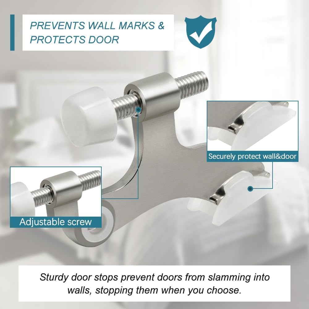 24 Pack Hinge Pin Brushed Nickel Door Stopper, Adjustable Heavy Duty Hinge Pin Door Stop with Rubber Bumper Tips