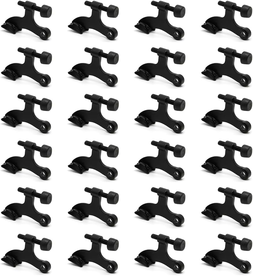 24 Pack Hinge Pin Black Door Stopper, Adjustable Heavy Duty Hinge Pin Door Stop with Black Rubber Bumper Tips