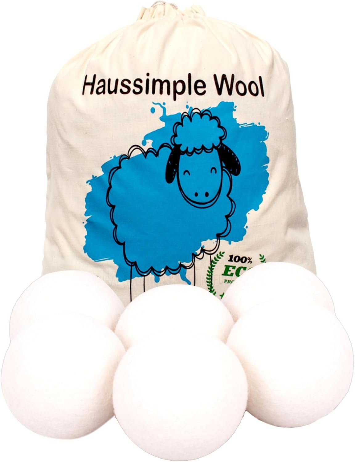 Wool Dryer Balls Organic Felt 6 Pack Laundry Fabric Softener, Extra Large Reusable Handmade Natural Sheep Wool Lint Wrinkle Free Anti Static Baby Safe (Plain White)