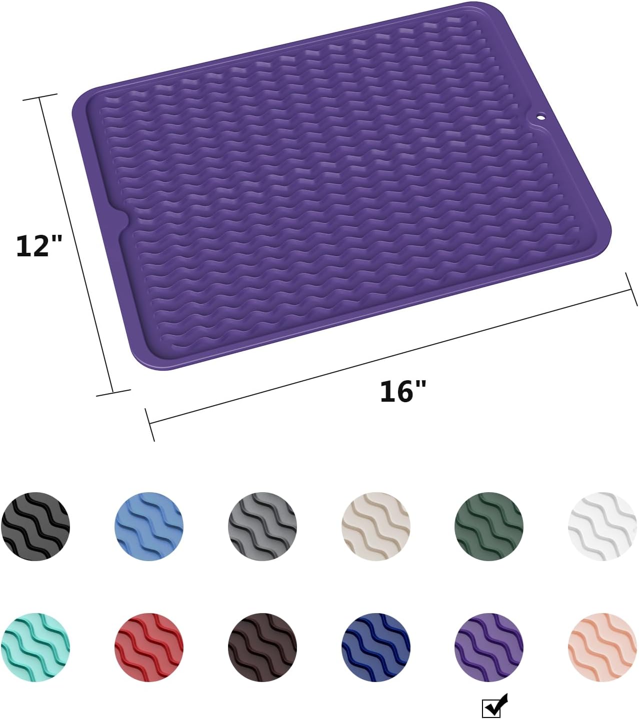 ZLR Silicone Dish Drying Mat for Kitchen Counter, Eco-Friendly Fast Dry Dish Mat, Easy Clean Multi Usage Drying Matt, Heat Resistant Trivet, 12" x 16" Large, Meadow Violet