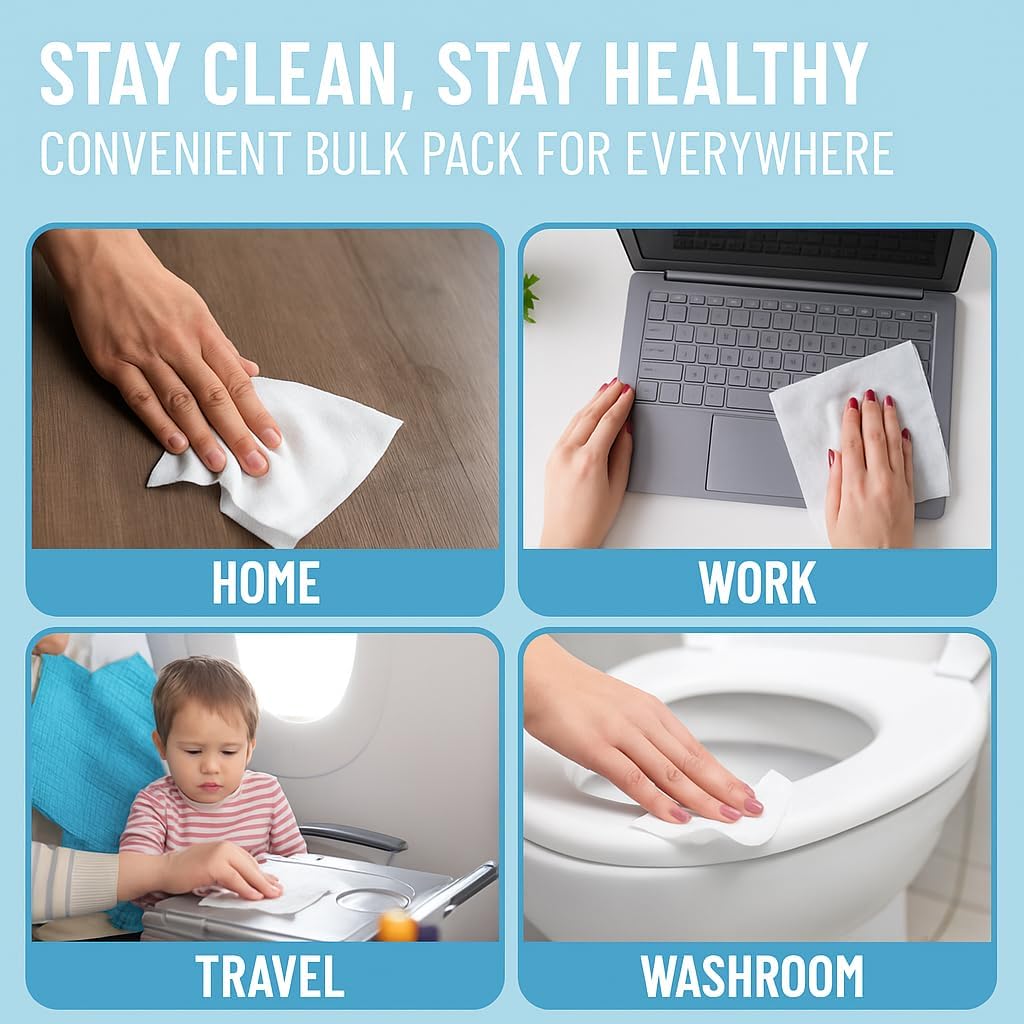 Advanced Large 75% Alcohol Hand Sanitizing Wipes, 4 Packs of 50 (200 Wipes) - Plus 20 Travel Packs - (Each Wipe Size 6" x 8")