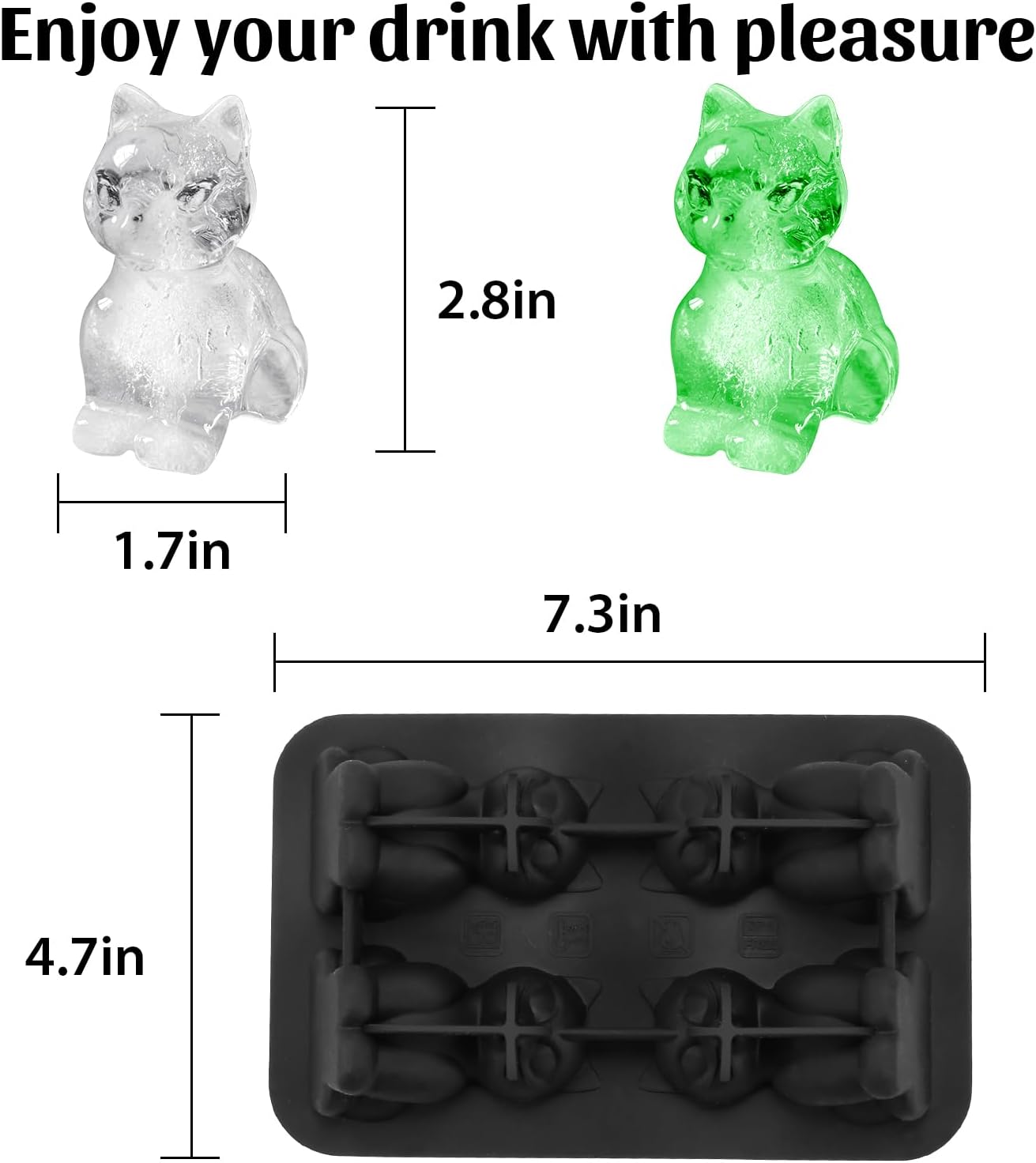 Silicone Ice Cube Tray,Cat 3D Large Ice Cube Molds for Whiskey,Cocktails,Wine,Juice and Bourbon,4 Big Cute Animal Ice Trays for Freezer with Lid Easy-Release BPA Free(Cat)