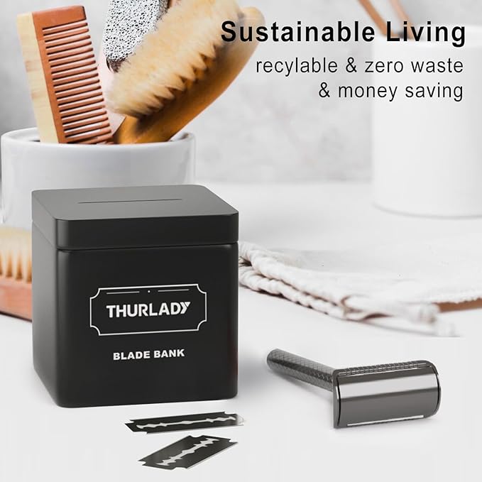 Gun Black Safety Razor - Single Blade Razors for Men - Reusable Metal Razor, with 5 Stainless Steel Double Edge Blades, Smooth Close Shave, Sustainable, Plastic Free