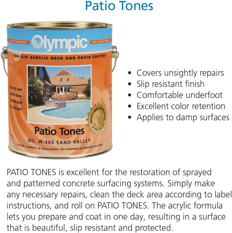 Olympic Patio Tones - Silk Straw - 1 Gallon - Non-slip acrylic deck and patio coating, concrete restorer.