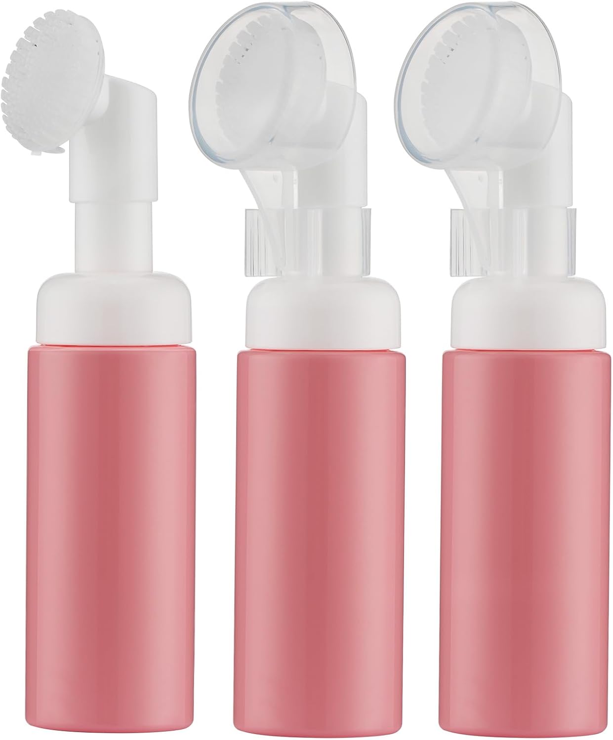2 OZ Foam Bottle with Brush, Empty Foaming Dispensers to Travel for Soap, Shampoo (3pcs, Pink)