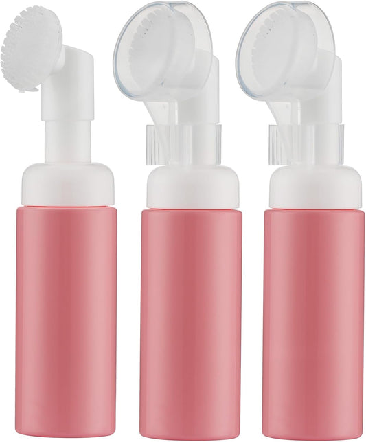 2 OZ Foam Bottle with Brush, Empty Foaming Dispensers to Travel for Soap, Shampoo (3pcs, Pink)