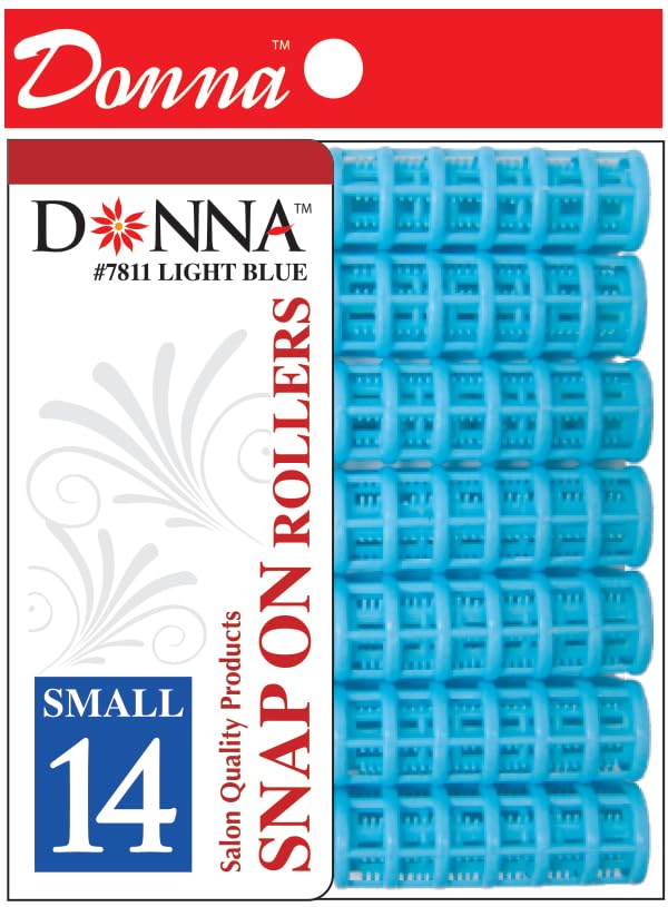 DONNA Snap on Rollers Foam Hair Curlers Hair Clips for Hairdressing Styling Heatless 1/2(D) SMALL LT. BLUE 14PCS