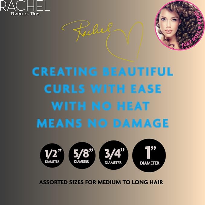 Rachel Roy Flexi Rods Foam Hair Rollers -1/2" 5/8" 3/4" 1" Diameter- Professional Salon Quality 18 Pcs Rubber Hair Rollers for Long, Medium, and Short Hair, Hair Curlers to Sleep in for Women