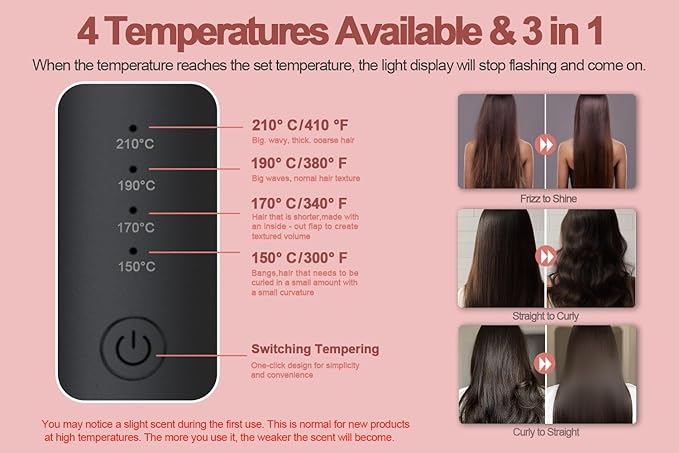 Youbella Cordless Hair Curling Iron Brush, Mini Travel Hot Straightener Comb, 3-In-1 Portable Wave Curling Wand, 1.5″ Ionic Heated Brush, USB Rechargeable Hair Curler, All Black –No Automatic Rotation