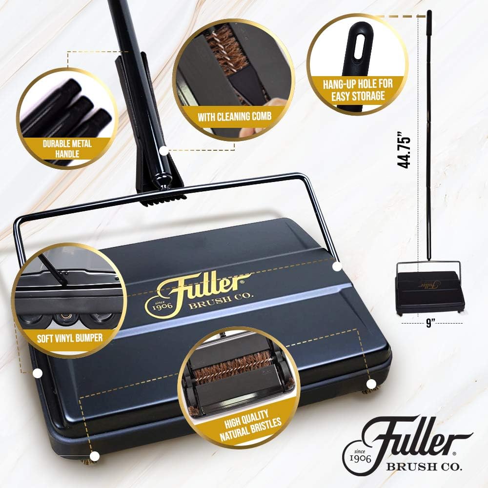 Fuller Brush 17031 Electrostatic Carpet & Floor Sweeper - 9" Cleaning Path - Lightweight - Ideal for Crumby Messes - Works On Carpets & Hard Floor Surfaces - Gold