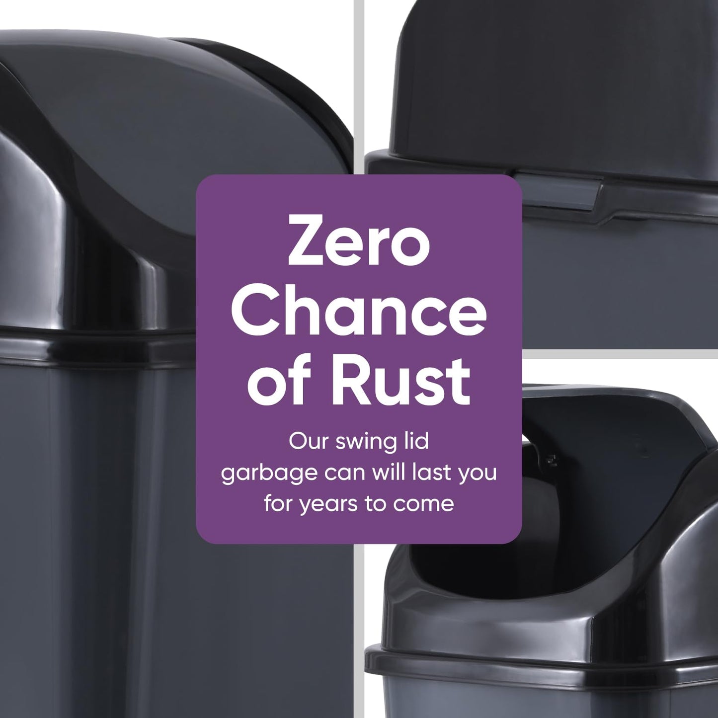 Superio Small 2.5 Gallon Plastic Trash Can with Swing Top Lid, Compact Slim Waste Bin for Under Desk, Office, Bedroom, Bathroom, Dorm Room, 10 Qt. Portable Garbage Can (Dark Grey, 2 Pack)