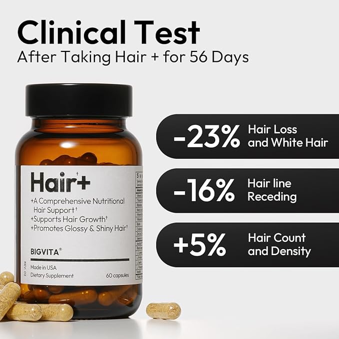 BIGVITA Hair Growth Supplement – Fast Hair Regrowth for Thicker, Fuller Hair | AnaGain™ Nu, Biotin, Black Sesame Extract | Hair Loss Support for Women & Men | Vegan, Gluten-Free – 1 Month Supply