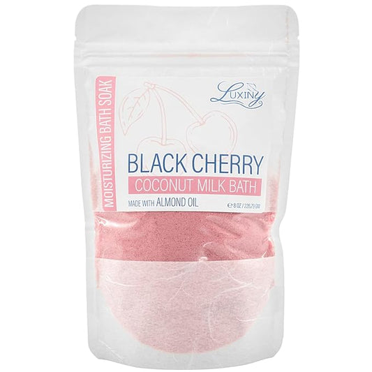 Luxiny Vegan Milk Bath Soak Made with Moisturizing Coconut Milk Powder & Sweet Almond Oil for a Bath Bomb Dust Soothing Fizz & Relaxing Soak, 8 oz. (Black Cherry)