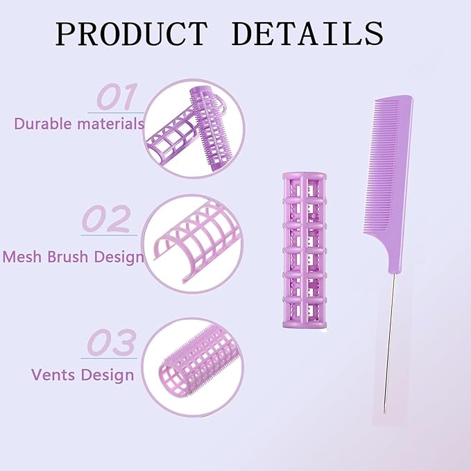 ZMD 28PCS Self Grip Small Hair Rollers Set, 0.6In/1.5cm Plastic Snap on Rollers Heatless Curlers with Comb Hairdressing Tools for Women/Men Short Thin Fine Hair (Purple)