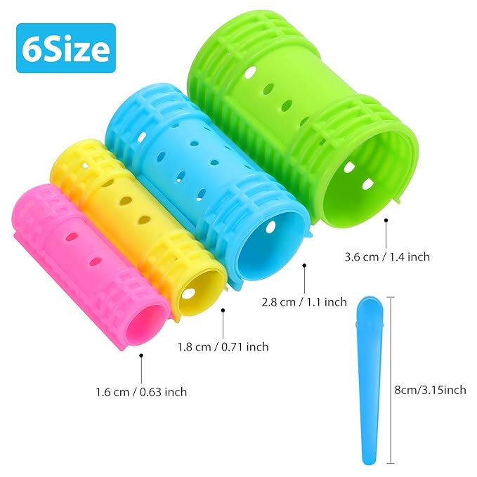 WILLBOND 65 Pieces Rollers Plastic Rollers Hair Curlers Set 4 Sizes for Long Medium Short Hair, Duck Clips Hairnet Hairdressing Styling Tool(Colorful)