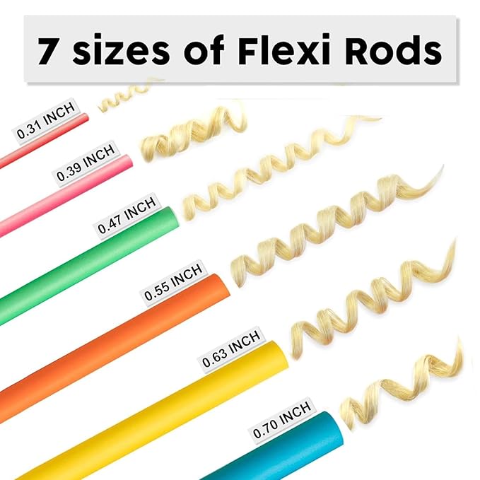 42 pcs 7" Flexi Rods,Hair Curlers Rollers Flexible Curling Rods,Heatless Bendy Foam Curls for Long,Medium,Short Hair to Sleep in,with Hair Dryer Bonnet for Quick Shaping(Black)