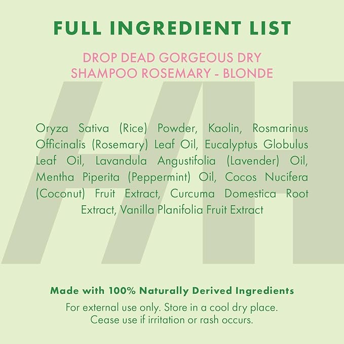 Handmade Heroes Dry Shampoo with Rosemary Oil for Hair Growth Healthier Looking Hair Volumizing Non Aerosol Drop Dead Gorgeous Dry Shampoo Rosemary 1.8oz (Light to Medium 1pc)