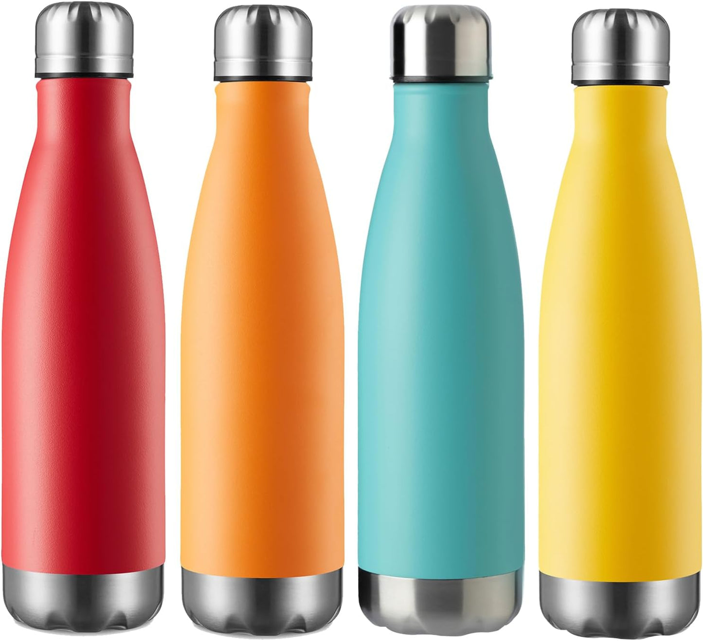 MEWAY 17oz Sport Water Bottle Vacuum Insulated Stainless Steel Leak-Proof Double Wall Cola Shape Water Bottle,Keep Drinks Hot & Cold (4 Pack, MIX)