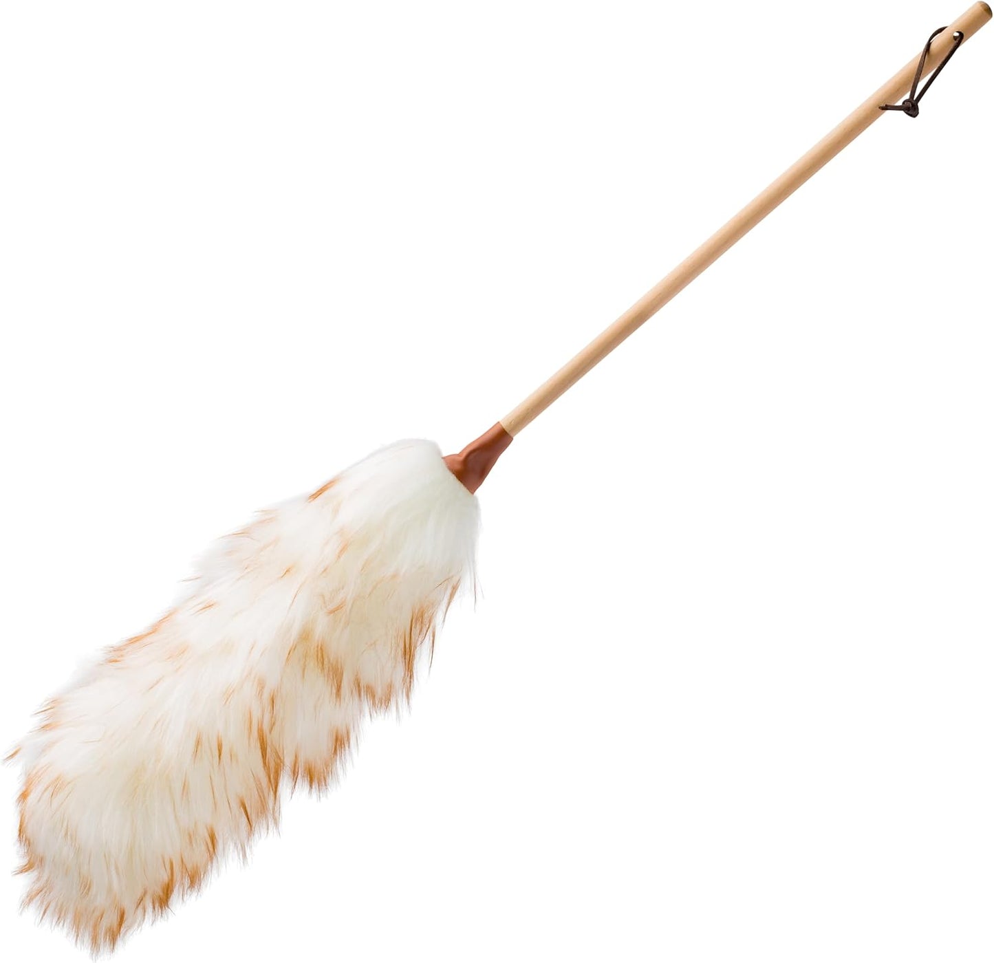 Redecker Lambswool Duster, Natural Magnet for Dust and Fine Particles, Cleans Without Scratching, Untreated Lambswool and Untreated Wooden Handle, 27-1/2 inches, Made in Belgium