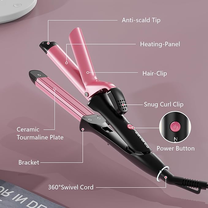 1 Inch Travel Curling Iron & Straightener: Dual Voltage Curling Iron, 2 in 1 for European Travel with 3 Temp Adjustments| Auto Shut-Off| Ceramic Coating