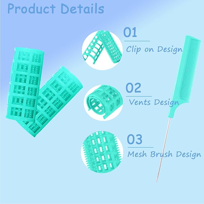 20PCS Plastic Hair Rollers Set 2.5cm/1in Heatless Rollers Hair Curlers Snap on Rollers Self Grip Rollers Hairdressing Curlers Tools for DIY Hairdressing Hair Salon (Green)