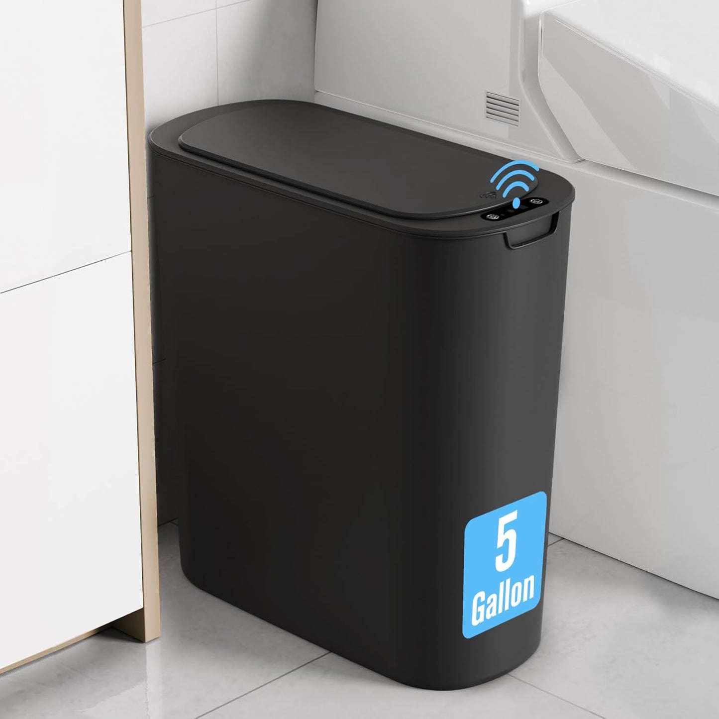 Cesun Motion Sensor Trash Can, 5 Gallon Automatic Bathroom Garbage Can with Lid, Touchless Smart Plastic Slim Wastebasket for Bathroom, Office, rv, Bedroom, Living Room, Black