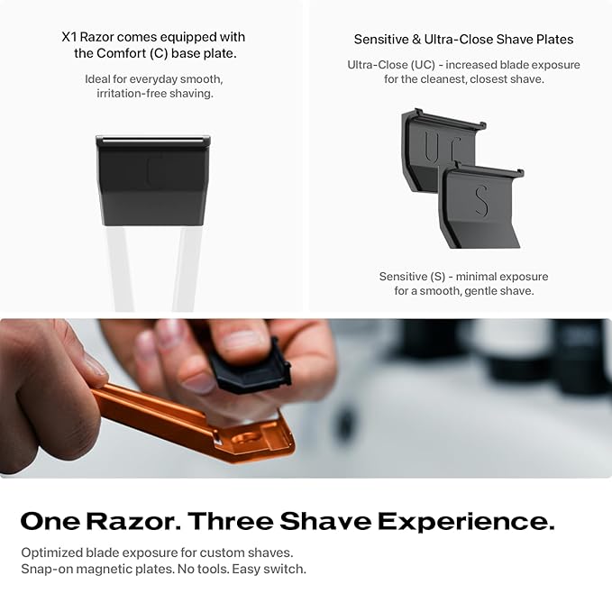 HYPE X1 Safety Razor Custom Pro Set - Magnetic Comfort (C), Sensitive (S) & Ultra-Close (UC) Shave Settings, 20 Non-Proprietary Blades - Single Blade Gentle Shaving Razors For Men and Women - Orange