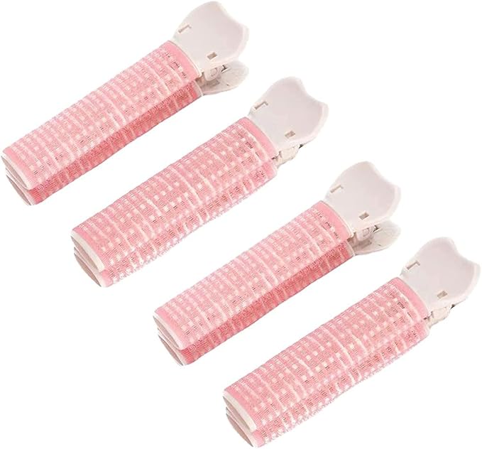 4Pcs Pink Hair Rollers with Clip, Volumizing Hair Root Clips Bangs Curler DIY Hair Styling Accessories Tool, Hair Rollers