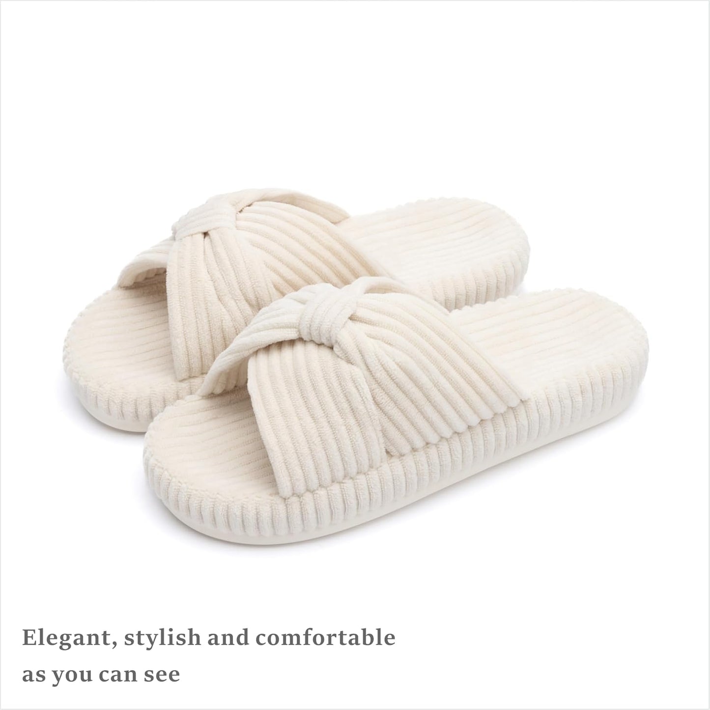 Chantomoo Slippers for Women Memory Foam House Bedroom Corduroy Bow Crossbands Slide Slipper Shoes Comfy Trendy Gift Slippers