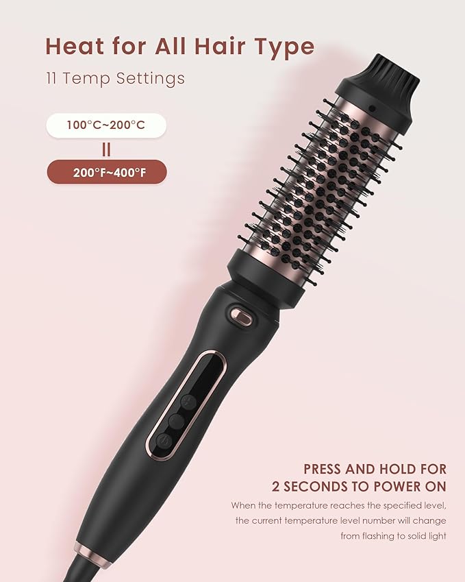 Thermal Brush Set 3 in 1 Hot Hair Curling Iron Brush, Dual Voltage 110-220V Travel Round Head Hair Styling 11 Temp Settings Fast Heated（1.25"&1.5"&1.75" for Women Volume Smoother