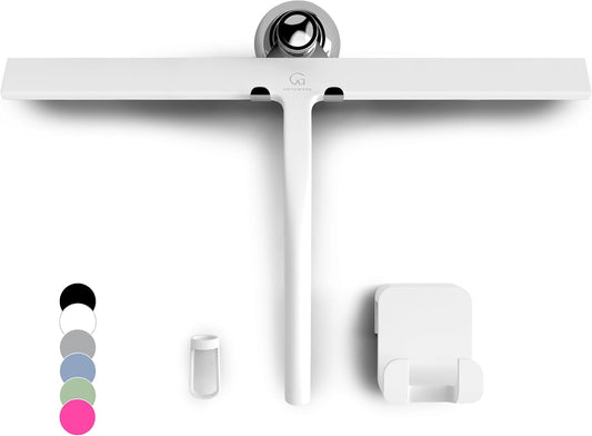 GÜTEWERK Shower Squeegee for Glass Doors, Silicone Window Squeegee, Bathroom and Glass Cleaning - White - 15 Inch