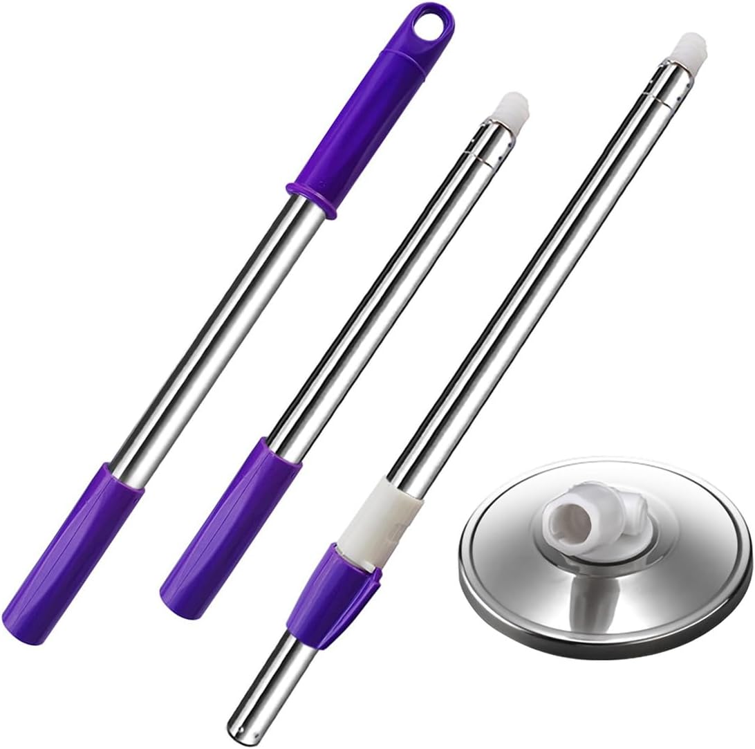 Extended Spin Mop Replacement Mop Handle, Upgraded 60-inch 360 Degrees Rotating Telescopic Replacement Mop Stick for Spin Mop Bucket Cleaning System (Stainless Steel Disc, Purple)