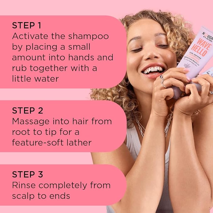 Noughty Wave Hello Curl Defining Shampoo - 97% Natural, Vitamin-Rich Formula for Curly and Wavy Hair, Sulphate-Free Vegan Haircare, 250ml